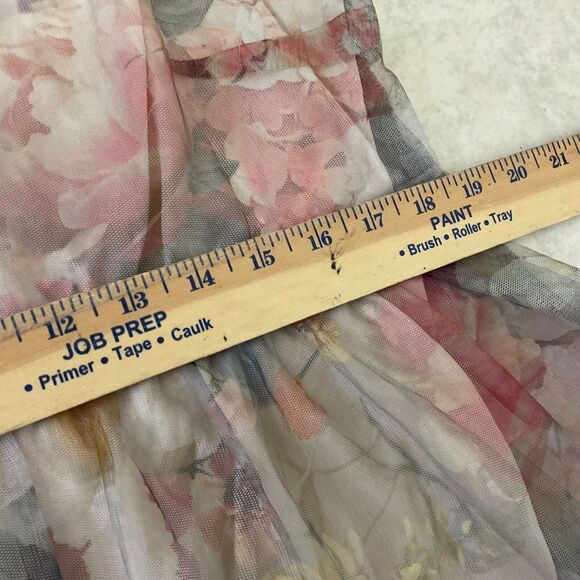 H&M  FLORAL MESH DRESS women’s size Medium Boho sq. Neck puff sleeves tiered - Picture 9 of 12